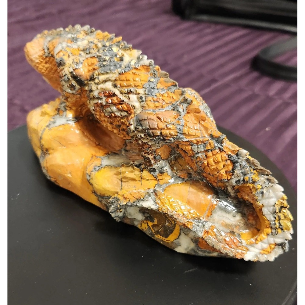 Large Maligano Jasper Lizard Sculpture, Carved Reptile Decor, Vibrant Mosaic
